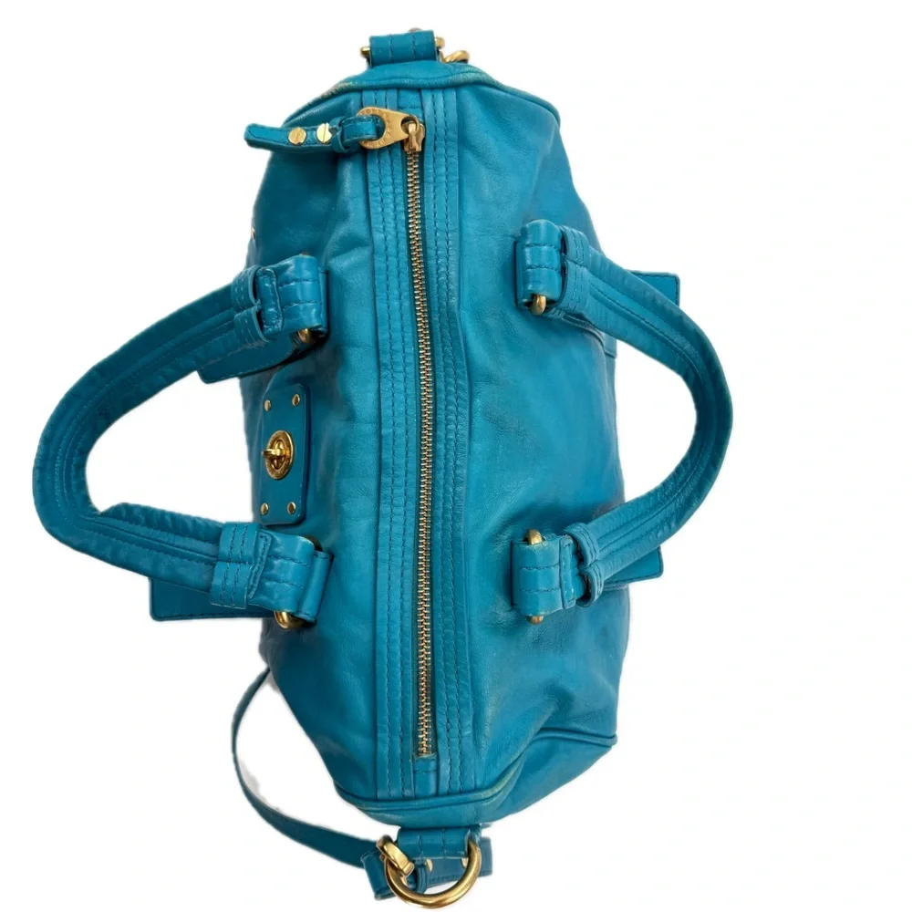 Marc Jacobs Totally Turnlock Shifty Satchel Crossbody Bag Peacock Blue Leather